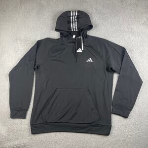 Adidas Men's Large Black White Polyester Game and Go Training 3-Stripes Hoodie